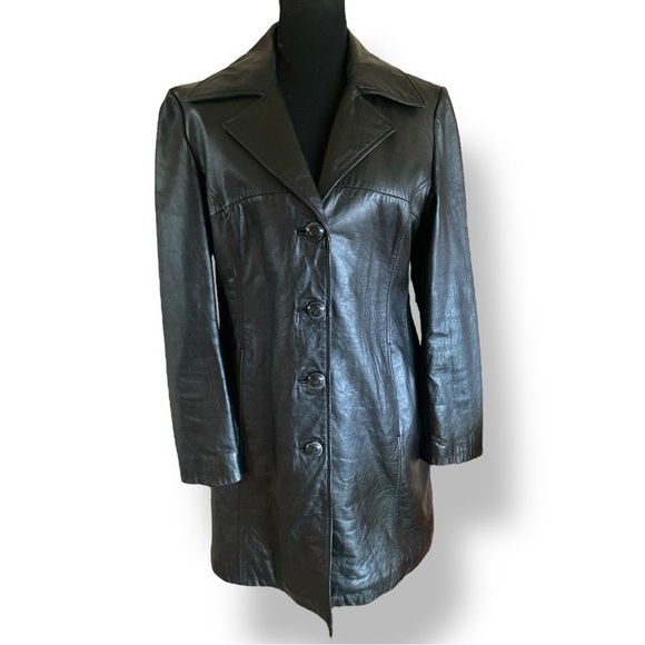 Wilson’s Vintage Leather Trench Coat Black Thinsulate Insulation Large L… - Picture 1 of 13